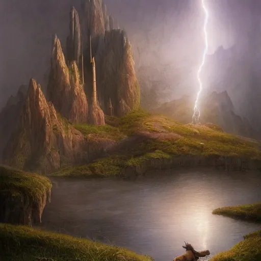 Prompt: a beautiful detailed realistic matte painting of close - up of a magical wizard looking towards a serene landscape with an eerie dark magic lightning portal to another dimension, by john howe and alexander skold and andreas rocha. vray, raytracing, detailed lighting, volumetric lighting, cinematic lighting, very wide shot, f 8