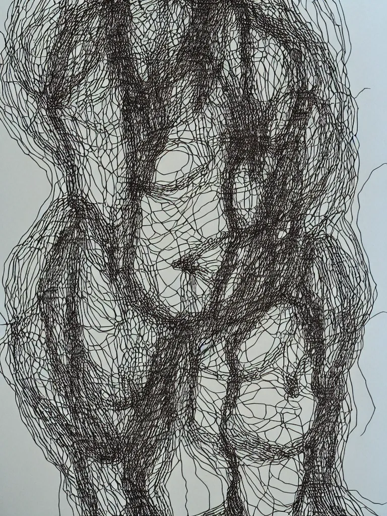 Image similar to wire art lineography portrait inspired a character from egon schiele's work