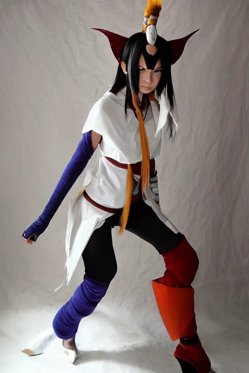 Image similar to full body photo of real - life suki from the last airbender, cosplay, high heels