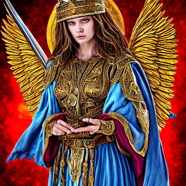 Image similar to beautiful angel warrior queen in ornate robes, highly detailed, 8 k, hdr, award - winning, ann stokes