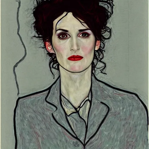 Image similar to winona Ryder in the style of egon schiele