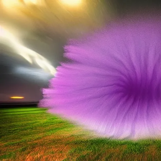 Image similar to amazing photo of a purple tornado in the shape of a tornado, digital art, beautiful dramatic lighting