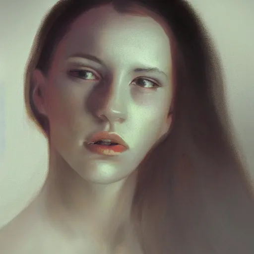 Image similar to a young woman, dramatic lighting, chiaroscuro, high detail, painted by j. p. targete, trending on artstation