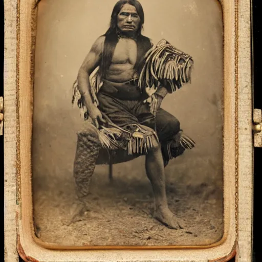 Image similar to Daguerreotype of a Cherokee Chief riding a large Malayan tapir