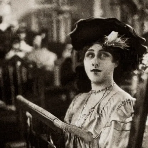 Prompt: scene from a film set in 1 9 1 0 showing a woman