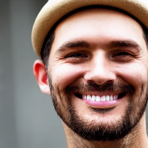 Prompt: close-up photo of a man smiling