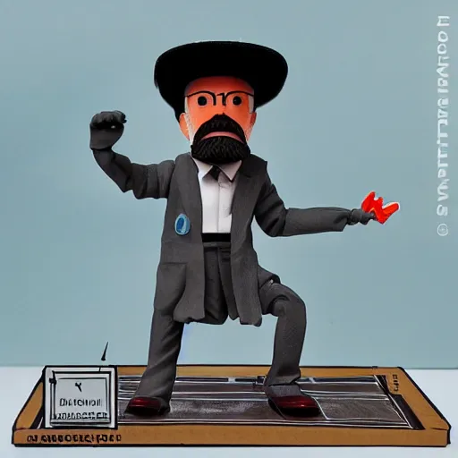 Image similar to nils bohr cosplay werner heisenberg, stop motion vinyl action figure, plastic, toy, butcher billy style