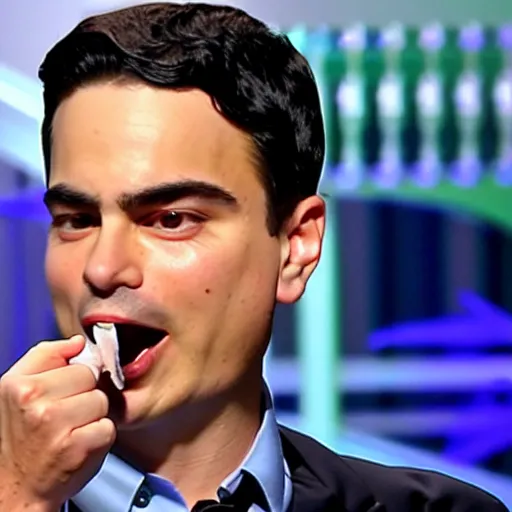 Prompt: ben shapiro sticking his entire fist in his mouth