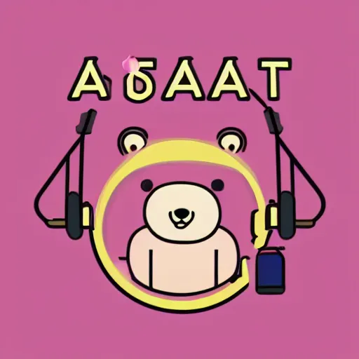 Image similar to a cute pink fluffy vector podcast logo of a streaming bear, golden ratio, iconic, award winning, line art, bold, playful