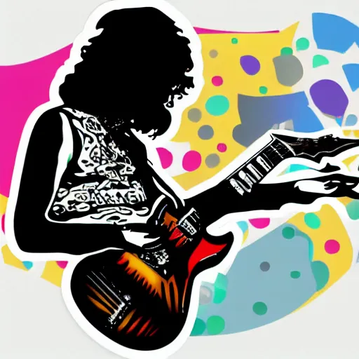 Image similar to jimmy page from led zepelin playing - guitar - solo, sticker - art, svg vector, adobe - illustrator