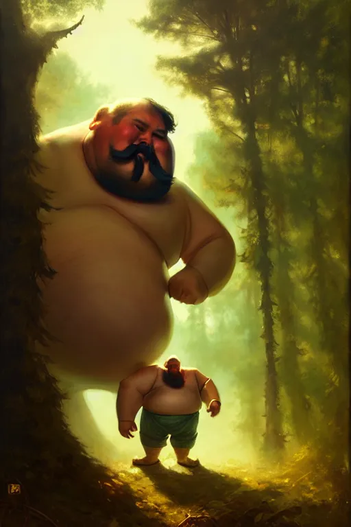 Image similar to great giant fat man with a moustache in the woods by bayard wu, anna podedworna, gaston bussiere, greg rutkowski