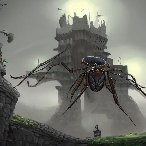 Image similar to giant spider on the castle, artstation, concept art, digital art