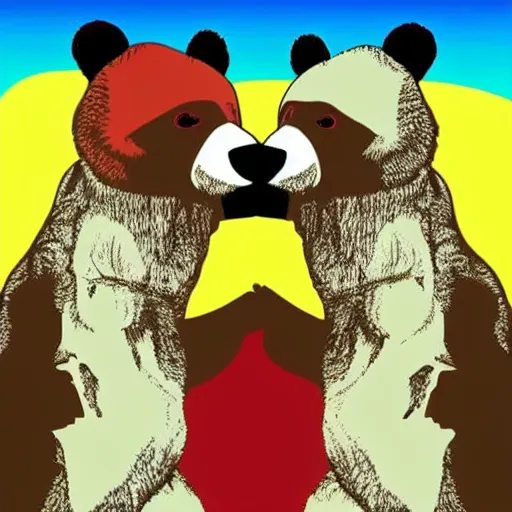 Prompt: pop art of a grizzly bear and a panda bear in love.