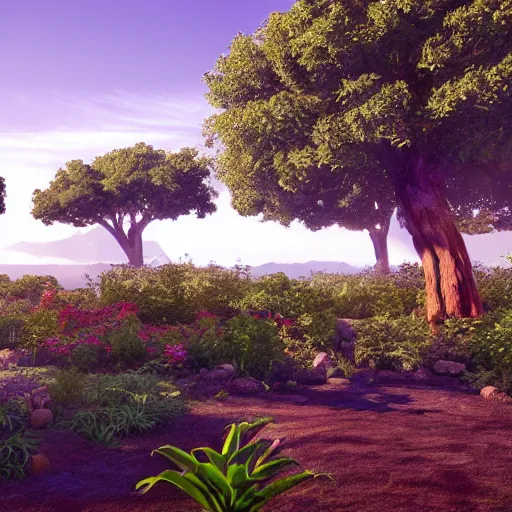 Prompt: a realistic photograph of the garden of eden with the tree of life in the center, hyperrealistic, cinema 4 d, cinematic, rendering unreal engine 5