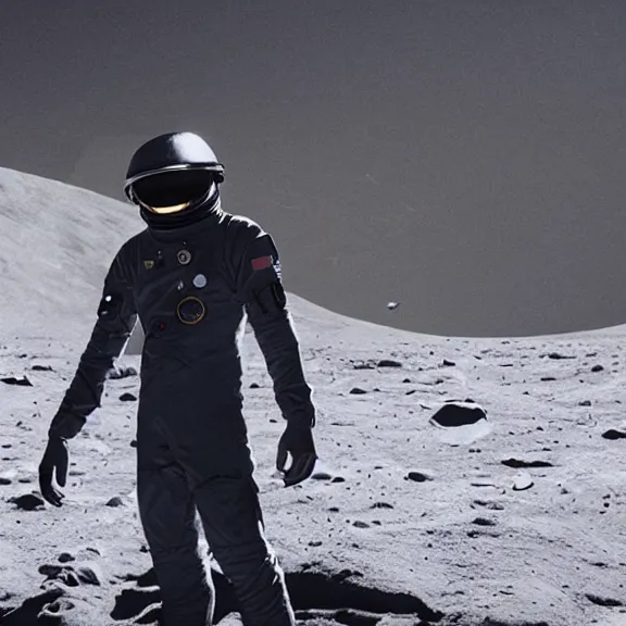 Image similar to dustin bates from starset band in sci fi uniform doing an epic cinematic pose on the moon, highly detailed, my demons video, masterpiece