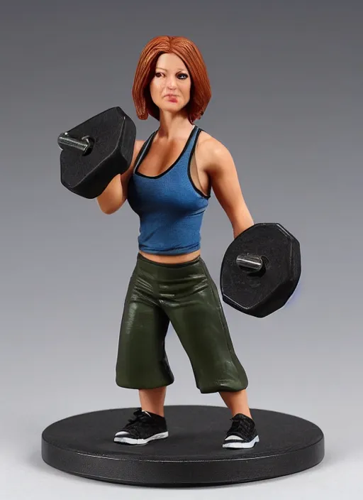 Prompt: Fine Image on the store website, eBay, Full body, 80mm resin detailed miniature of a Willow Rosenberg as a muscular crossfit athlete, lifting a heavy dumbbell