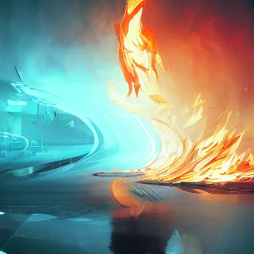 Image similar to abstract flames in cyberspace, elegant digital illustration by greg rutkowski