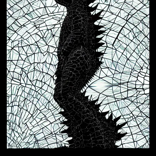 Image similar to godzilla print, cruzartz, variaciones de un espacio plastico, andy gilmore art, macroblank, 四 川 方 言 读 诵 版