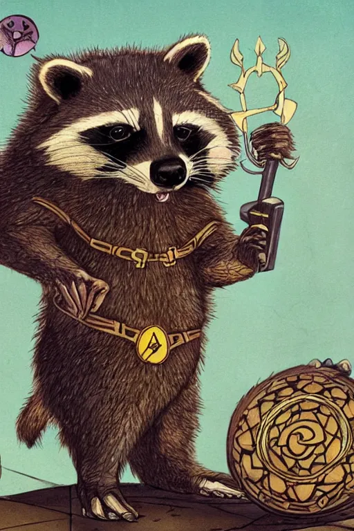 Image similar to Rider-Waite tarot card: The Fat!!!! Raccoon, artstation, concept art, 4k