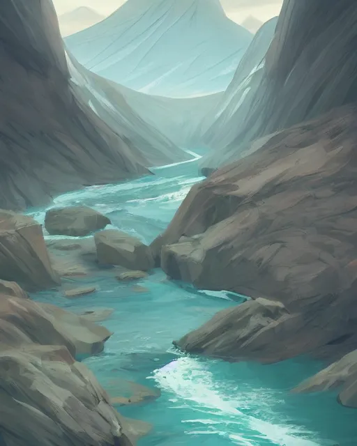 Prompt: mountaintop river flat illustration by charlie bowater trending on artstation