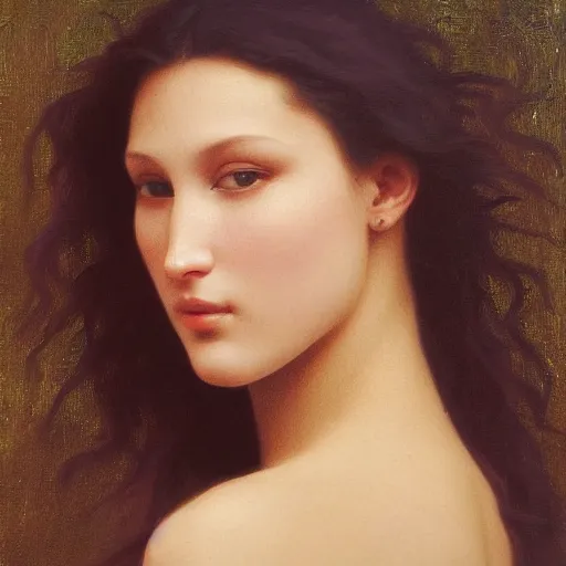 Image similar to painting of bella hadid. art by william adolphe bouguereau. during golden hour. extremely detailed. beautiful. 4 k. award - winning.