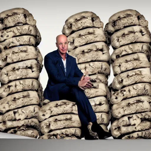 Image similar to photo of jeffrey bezos sitting on a pile of skulls