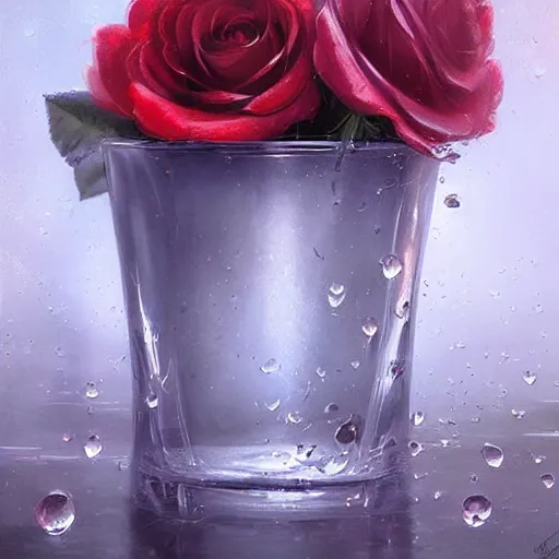 Prompt: beautiful roses in the raindrops, greg rutkowski