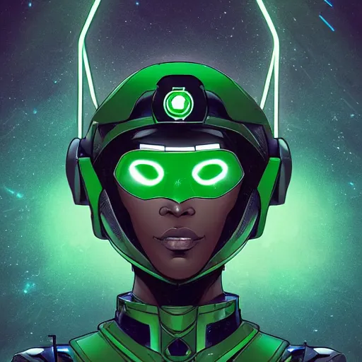 Image similar to a portrait of a stunning beautiful elite green lantern gundam pilot, with an intricate, detailed, urban inspired hiphop afro futuristic helmet, vector behance hd jesper ejsing, rhads, makoto shinkai, lois van baarle, ilya kuvshinov, rossdraws, hd, 3 2 k, ilya kuvshinov, gustav klimt