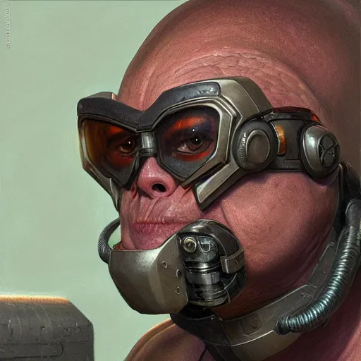 Image similar to the doomslayer as anthropomorphic sphynx cat a realistic scifi cyberpunk, visible face closeup portrait art by donato giancola and greg rutkowski, vintage retro scifi, realistic face, digital art, trending on artstation, symmetry