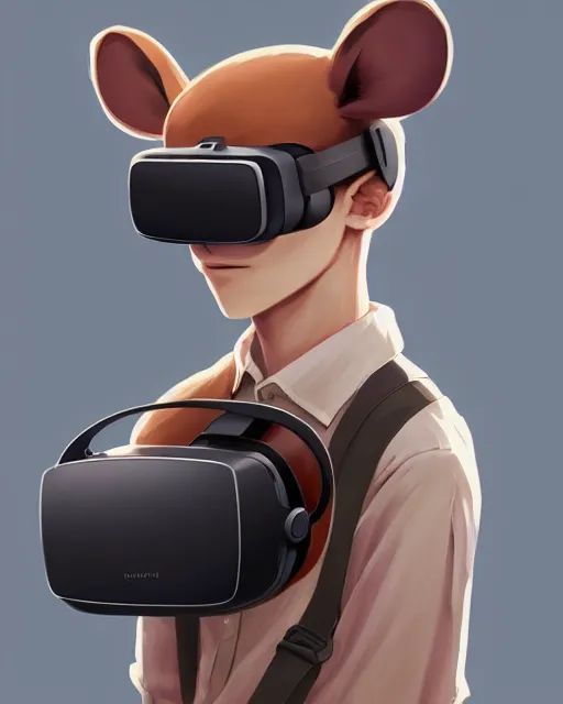 Image similar to a mouse wearing a VR headset on his head. By Makoto Shinkai, Stanley Artgerm Lau, WLOP, Rossdraws, James Jean, Andrei Riabovitchev, Marc Simonetti, krenz cushart, Sakimichan, trending on ArtStation, digital art.