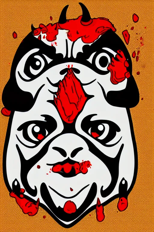 Image similar to Evil pug, the devil, sticker, blood thirsty, spawn of Satan, blood, evil, colorful, illustration, highly detailed, simple, smooth and clean vector curves, no jagged lines, vector art, smooth