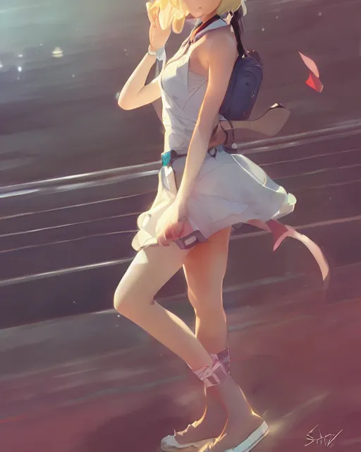 Image similar to a girl cosplaying at comicon, adorable outfit, full shot, atmospheric lighting, perfectly shaded body, detailed face, by makoto shinkai, stanley artgerm lau, wlop, rossdraws