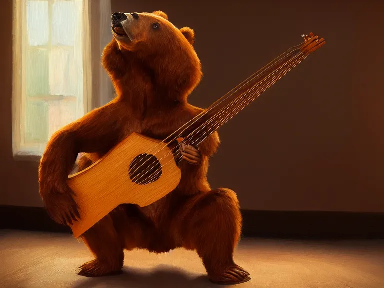 Image similar to bear plays the balalaika, Oil Painting, Trending on Artstation, octane render, Insanely Detailed, 8k, HD