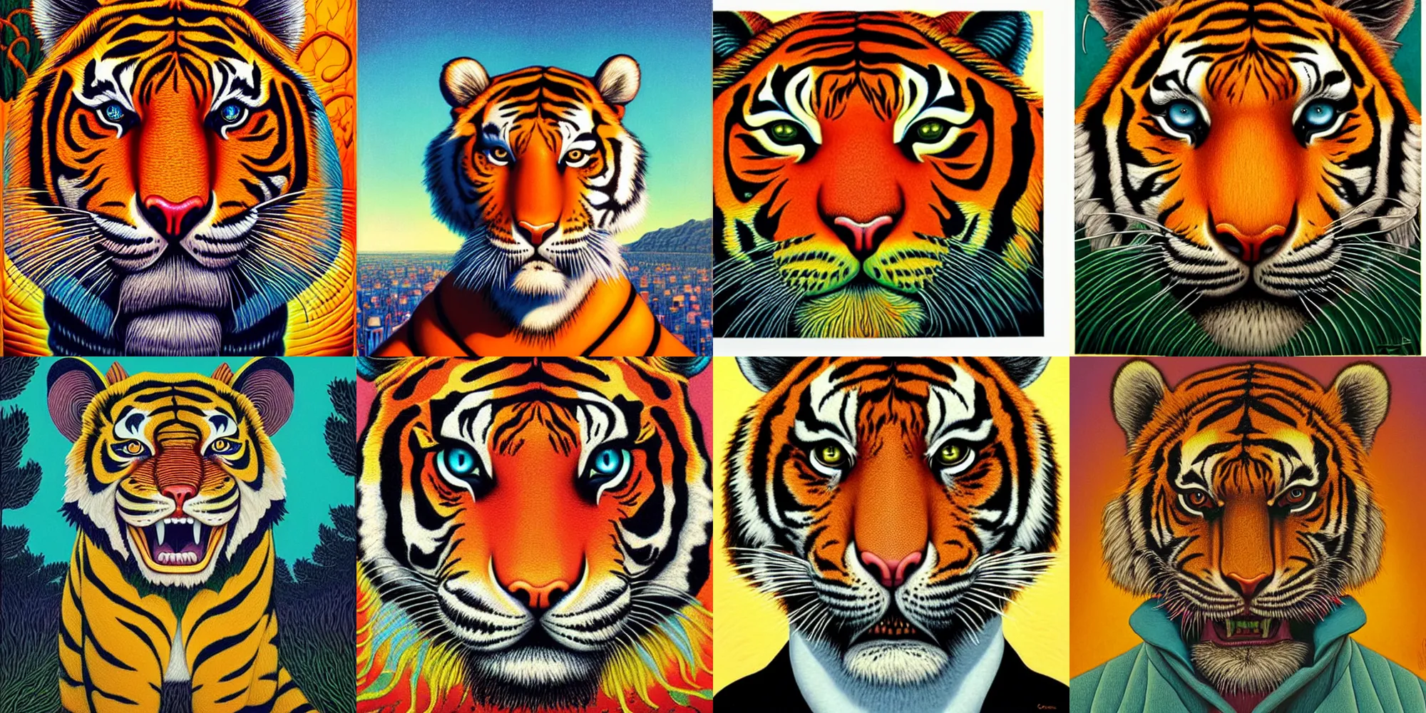 Prompt: tiger face, by casey weldon, by todd schorr, by paul ranson