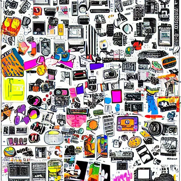 Image similar to 9 0 s clipart collage of y 2 k objects, macpaint, hyper colourful