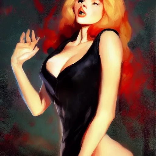 Image similar to a painting in the style of charlie bowater and in the style of robert mcginnis.