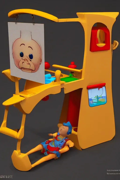 Image similar to A Fisher-Price guillotine toy, unreal engine 5 render, guillotine