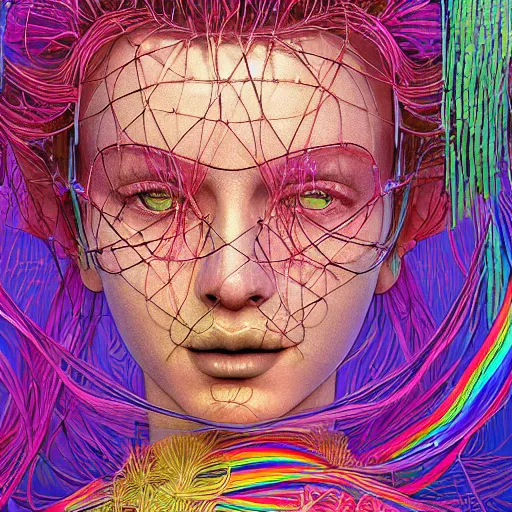 Prompt: the portrait of an unbelievably beautiful woman partially made of rainbow onions, an ultrafine detailed illustration by james jean, final fantasy, intricate linework, bright colors, behance contest winner, vanitas, angular, altermodern, unreal engine 5 highly rendered, global illumination, radiant light, detailed and intricate environment