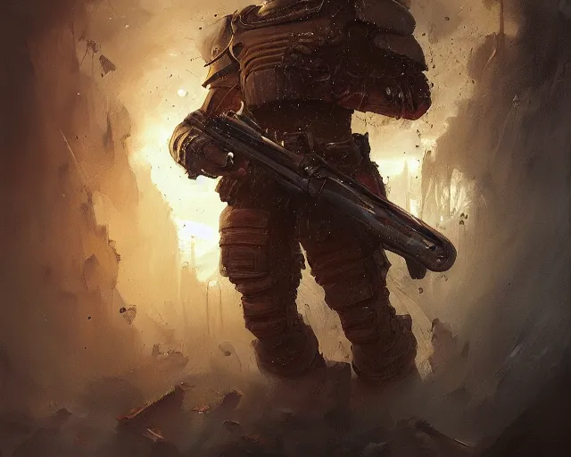 Image similar to oil painting a spanish doomguy, elegant, detailed, fantasy, hd shot, digital portrait, beautiful, artstation, comic style, unreal engine, by artgerm, guy denning, jakub rozalski, magali villeneuve and charlie bowater