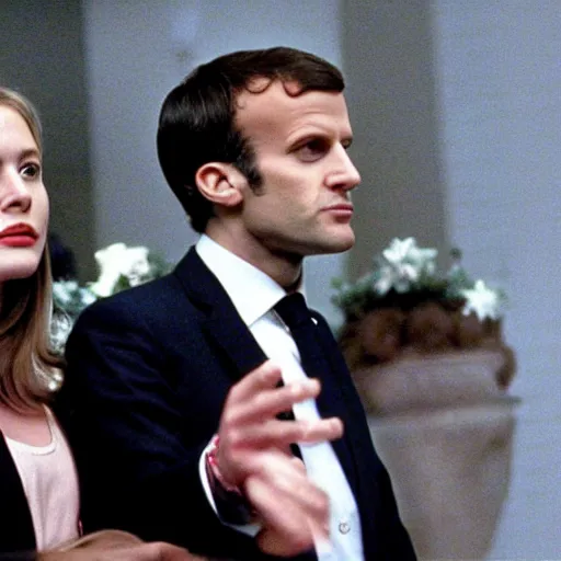 Prompt: Emmanuel Macron daughters in American Psycho (1999)