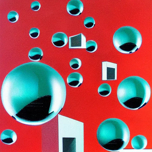 Prompt: chrome spheres on a red cube by ichiro tsuruta