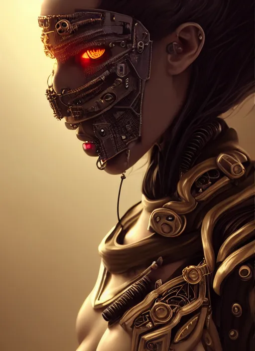 Image similar to soft lustrous ebony ivory biotech raver gutter punk gothic cyborg, golden ratio, details, scifi, fantasy, cyberpunk, intricate, decadent, highly detailed, digital painting, octane render, artstation, concept art, smooth, sharp focus, illustration, art by artgerm, loish, wlop