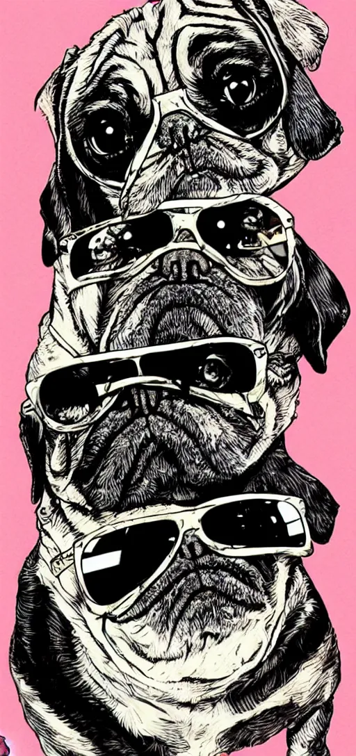 Prompt: fear and loathing and pug vegas, ralph steadman style, wild