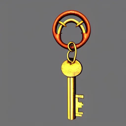 Image similar to a metal key for the cage, 3d game object , has shape of the dragon, no background, rpg game inventory item, low poly