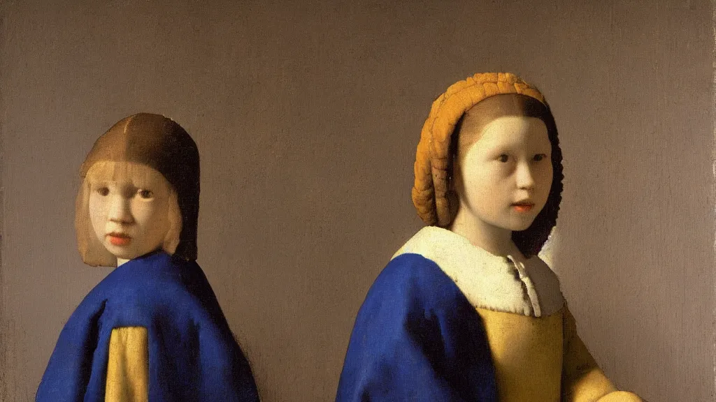 Prompt: A decent young girl portrait by Johannes Vermeer.