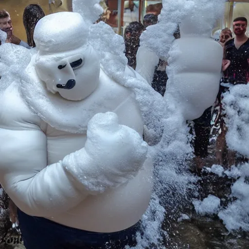 Image similar to the michelin man at a foam party