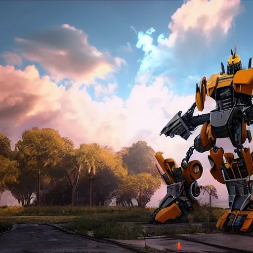 Prompt: highly detailed realistic transformers - realistic beautiful sky -realistic detail - blender - unreal engine 5 - 8K with ray tracing