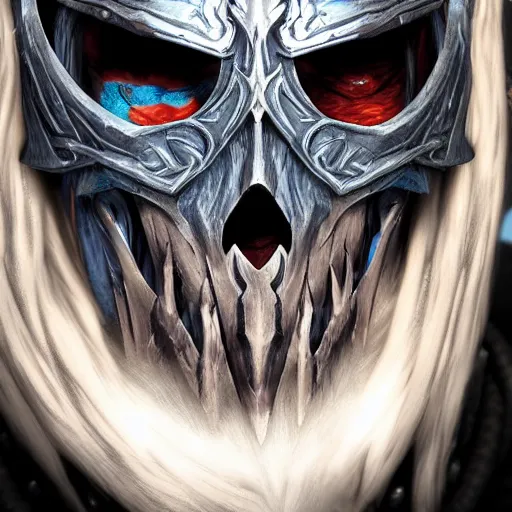 Image similar to world of warcraft lich king face close up with plastic surgery