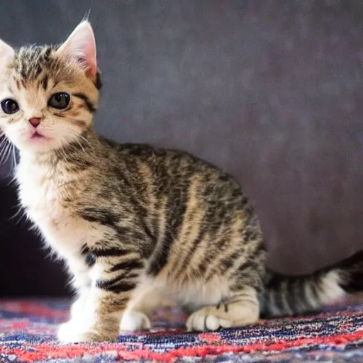 Image similar to a medium shot photograph of a cute tabby kitten, 4 k, ultra hd