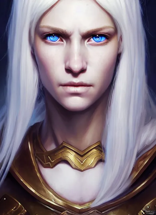 Prompt: a _ fantasy _ style _ portrait _ painting _ of shy white female paladin with blonde hair and blue eyes small smile, scar under left eye, holy oil _ painting _ unreal _ 5 _ daz. _ rpg _ portrait _ extremely _ detailed _ artgerm _ greg _ rutkowski _ greg